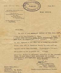 War Office letter